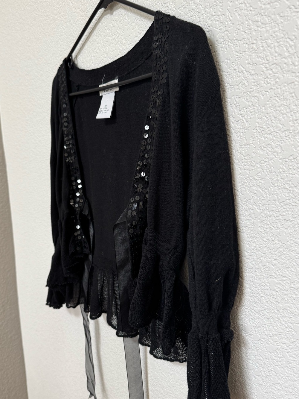 Vintage Y2K Black Embellished Cropped Cardigan Women’s S Boho Goth
